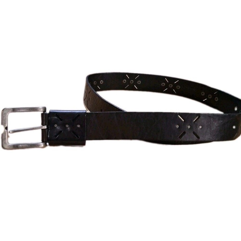 Western Cutout Black Leather Belt Silver Buckle J. Crew 40"